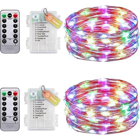 Set di 2 luci a stringa con timer e telecomando, piccole luci a stringa per interni con batteria, 5 m, 50 LED, IP65, impermeabili, non richiedono batterie, per camera da letto, matrimonio, Natale, fes (1/5)