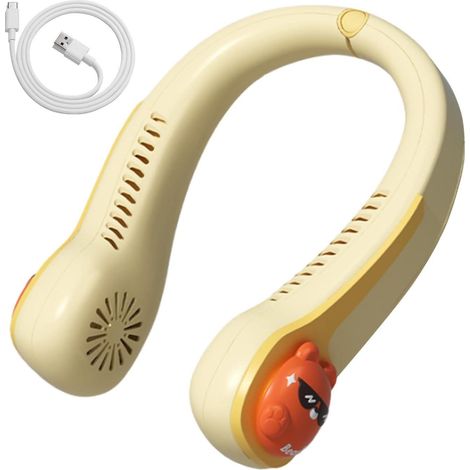 Ventilateur de cou (jaune) Trois vitesses réglables - Sans pales - USB Dispositif de refroidissement (1/4)