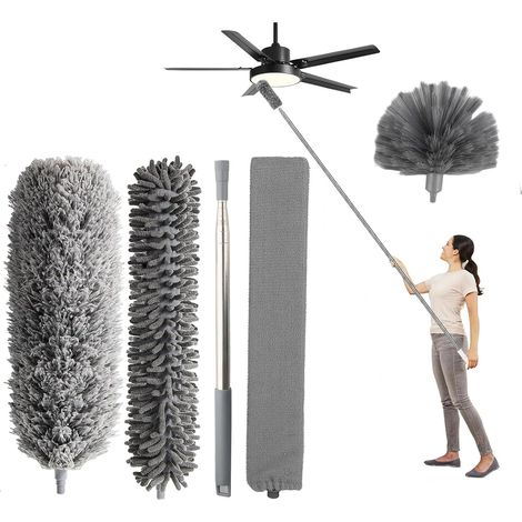 Plumeau Télescopique 5 Pièces - Tête De Loup Longueur Maximale 250cm - Microfibre Lavable pour Plafonds, Stores, Toile D'Araignée (1/5)