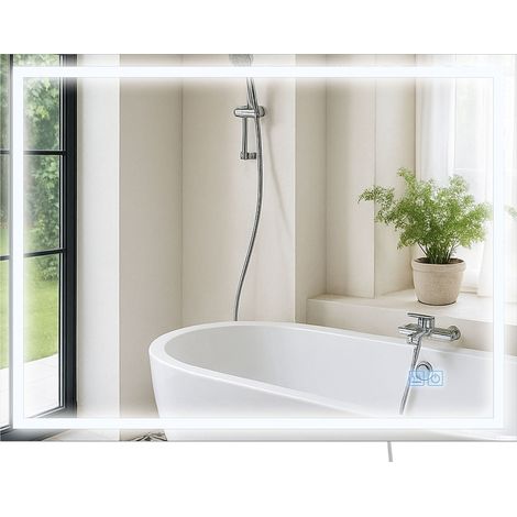 Miroir de salle de bain rectangulaire intensité lumineuse réglable 60x80 avec Bluetooth cadre en métal clair 100009108