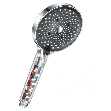 Ampio soffione doccia anticalcare (diametro 130 mm), a risparmio idrico, con 6 tipi di getto, alta pressione dell'acqua e finitura cromata. (1/5)