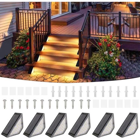 6 Pièces Eclairages Extérieurs Solaires pour Escaliers Lampe Solaire pour Escalier,Lampes Solaires D'escalier D'extérieur, Eclairage de Marche à LED Lampe Solaire (1/5)