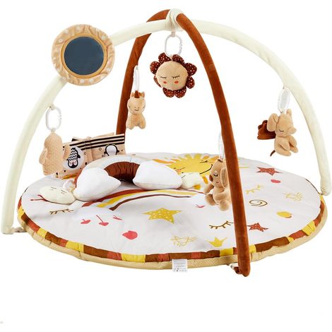 Tapis d'éveil bébé multifonction – Centre d'activités avec arche, 9 jouets amovibles – Tapis de jeu épais antidérapant pour développement sensoriel et moteur, exploration et éveil, nourrisson à tout-p (1/5)