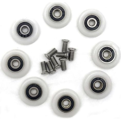 Serbia – Lot de 8 roulettes de porte de douche 23mm – Rouleaux en plastique – Vis en acier inoxydable M5 x 20mm – Pour portes en verre (1/4)