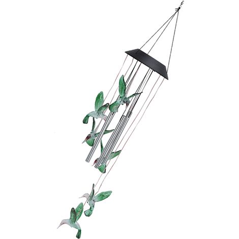 Lampe solaire sans fil, contrôle intelligent de la lumière, étanche IP45, tube en ABS et aluminium, carillon éolien suspendu en forme d'oiseau, lumière colorée pour l'extérieur (1/5)