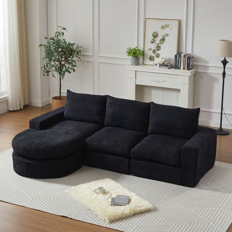 Chenille-Sofa mit gebogenen Elementen und Liegestuhl, vollständig komprimiert und ohne Gestell, modulares Kombinationssofa L-Liegestuhl, Schaumstoff-Kompressionssofa, keine Montage erforderlich