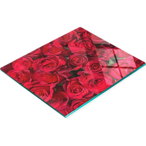Multifunktionales dekoratives Glas-Küchenbrett mit roten Rosen, 60 x 52 cm (1/5)