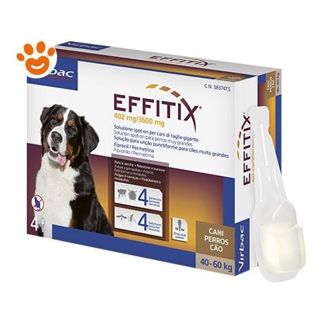 Virbac Dog EFFITIX Spot-On Cani di Taglia Gigante (40-60kg) - Confezione 4 Pipette - Antiparassitari CANE