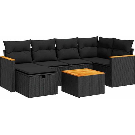 Set Divani da Giardino con Cuscini 7pz Nero Polyrattan vidaXL (1/5)