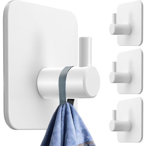 4er-Pack selbstklebende Handtuchhalter aus Edelstahl (45 x 45 mm), weiß, ohne Bohren, für Bad/Küche (1/5)