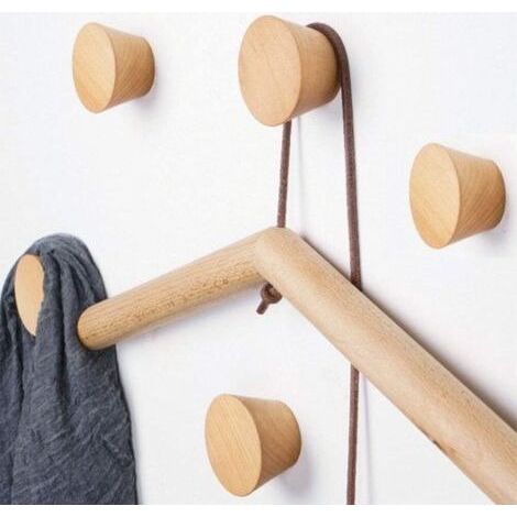 Crochet Mural Bois Porte Manteau Rond, Patère Bois 5 Pièces Naturel Crochet à Manteau Vintage Décoratif en Bois Naturel Branche Décorative Cintre Crochet De Vêtements-Chrom (1/5)