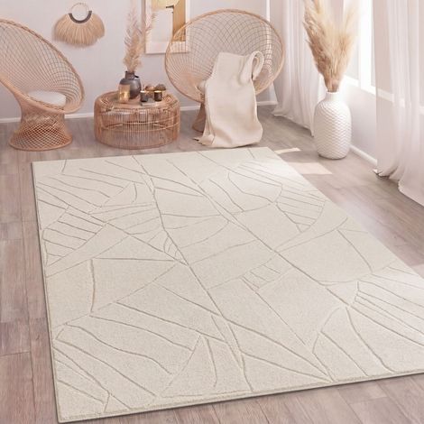 Paco Home Teppich Wohnzimmer Hochflor Skandinavisches Design Boho Abstrakt Einfarbig Beige 200x280 cm