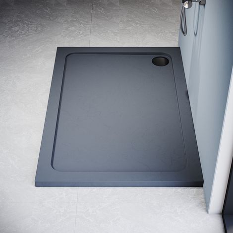 ELEGANT Anti-Slip Rectangular Slate Effect Shower Tray Gray with Free Waste 1000 x 800 x 40 mm (1/5)