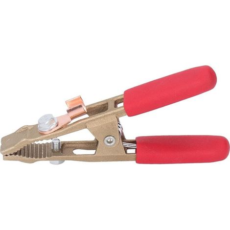 Pince fil terre – laiton – 260A – gaine isolante – soudage arc sous argon – couverture rouge (1/5)