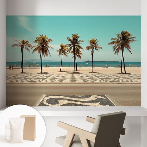 Papier peint intissé classique moderne pour salon et chambre à coucher Décoration rapide avec colle Palmiers et plage 104x70 cm (1/5)