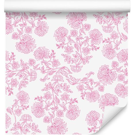 Papier peint Fleurs blanches et rose poudré, fond rose poudré 50x1000 cm (1/5)