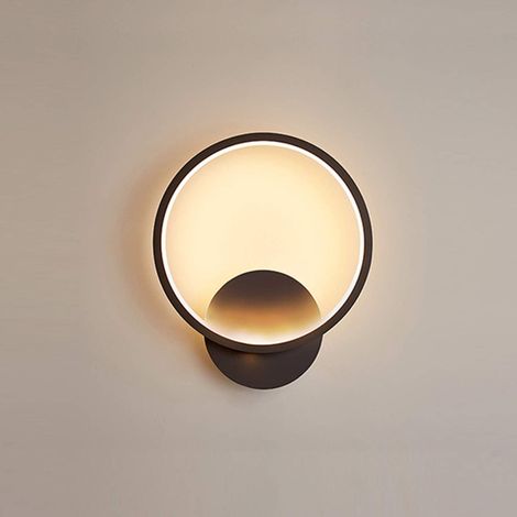 Luminaire mural LED 12W rond noir applique moderne 3000K blanc chaud pour chambre salon couloir escalier AC 220V (1/5)