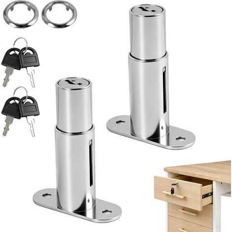 Lot de 2 Verrous à Piston Poussoir de 40 mm, Cylindre Robuste en Alliage de Zinc 19mm pour Tiroirs, Armoires et Portes Coulissantes, Résistant à la Rouille et Facile à Installer, avec Clés de Sécurité (1/5)