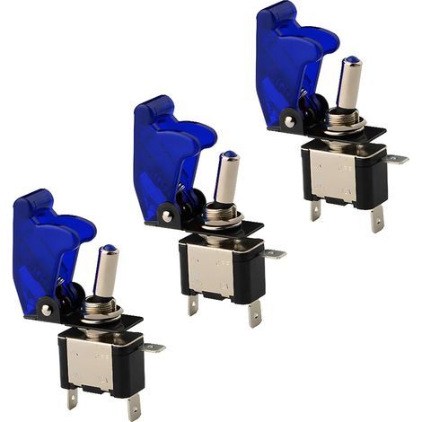 3 x 12V 20A LED Bleu Interrupteurs Bascule, Levier On/Off LED ON-OFF SPST + COUVERTURE Auto Voiture-Bleu (1/5)