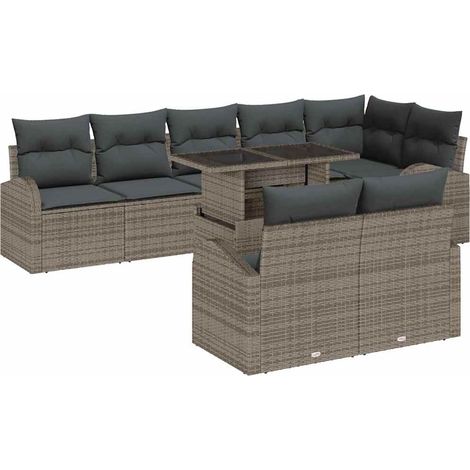 Garden Sofa Set with Storage 9 pcs Grey Poly rattan vidaXL