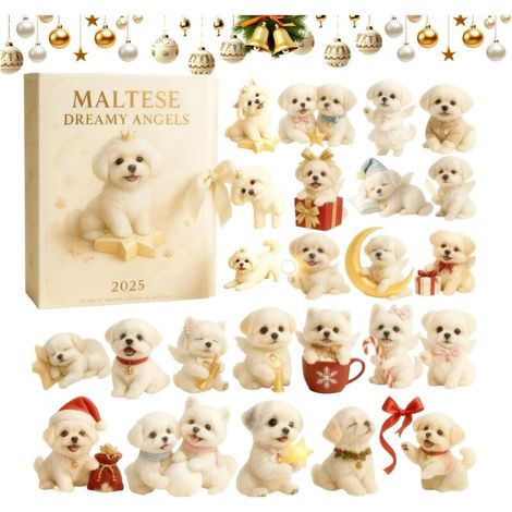 Calendrier de l'Avent avec compte à rebours Ornement de Noël 2D 24 jours – Calendrier de l'Avent avec chien maltais – Idéal pour les anniversaires, les fêtes, les adultes, les amoureux des chiens et (1/5)