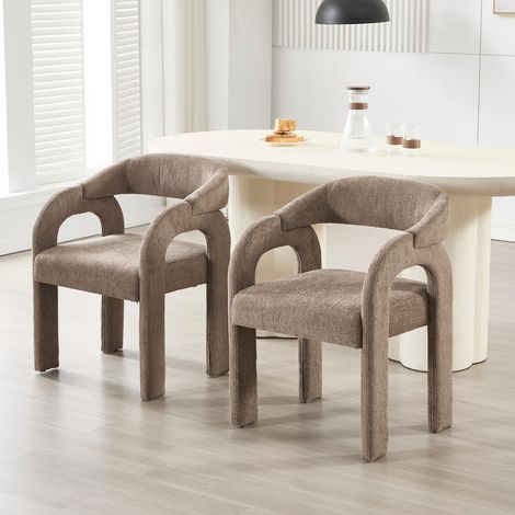 Wahson Dining Chairs 2Pcs in Chenille Leisure Armchair with Artistic Designed Backrest for Kitchen Living Room Restaurant Cafe, Brown