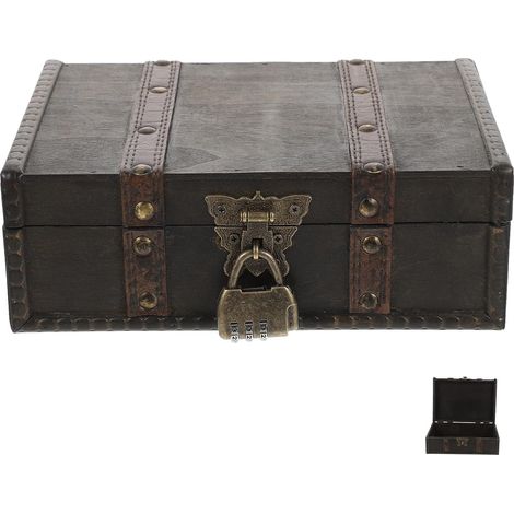 Boîte à Bijoux Vintage en Bois Gris Patiné avec Serrure à Code, Coffret Compact pour Rangement de Bagues, Colliers et Bracelets, Organisateur Pratique pour Bureau et Présent (1/5)