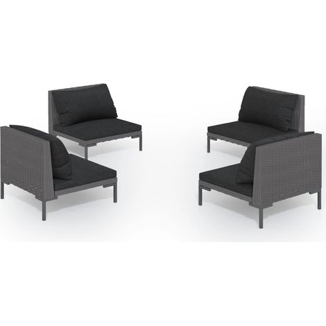 Maison Exclusive - Set Divani da Giardino 4 pz con Cuscini Polyrattan Grigio Scuro (1/5)