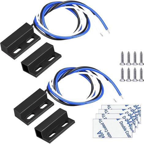 2 Ensembles Capteur De Porte, Interrupteur Magnétique Noir NO/NC, Câble 30cm Pour Alarme Et Fenêtre