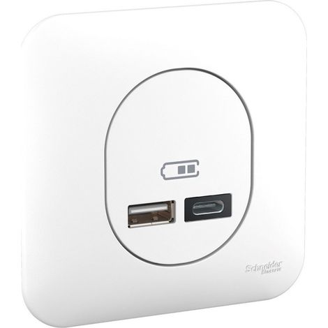 Schneider Electric – Prise USB double type A+C encastrée 5V – Plaque de finition incluse – Fixation vis/griffes pour installation rapide (1/4)