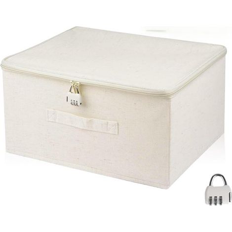Contenitore portaoggetti con chiusura a chiave per vestiti e giocattoli, in tessuto con coperchio (beige, 40 x 30 x 21 cm) (1/5)