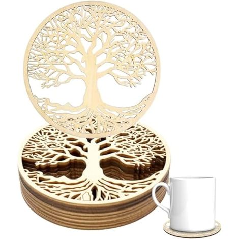Set de 24 Fleur de Vie en Bois pour la méditation (10 X 10 cm), Dessous de Verre en Bois de première Bouleau, déco Fleur de Vie (24, 10CM) (1/5)