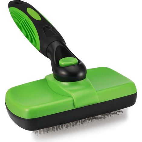 Brosse pour chiens et chats, brosse autonettoyante à picots - Élimine en douceur le sous-poil mort, les nœuds et les poils emmêlés, brosse de toilettage professionnelle pour chiens et chats de petite, (1/5)
