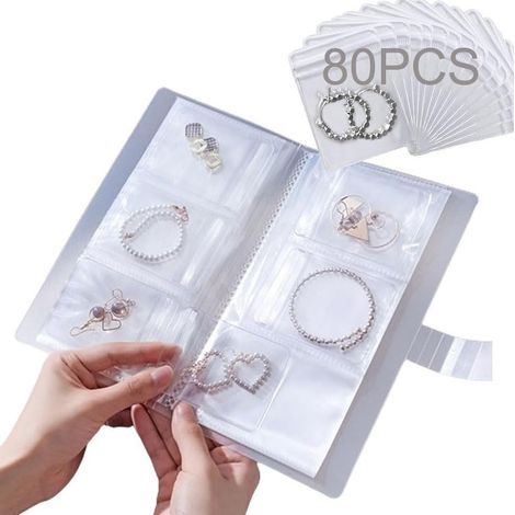 Boîte de rangement transparente pour bijoux, équipée de 84 compartiments et 80 pochettes de rangement, outils de rangeme (1/5)