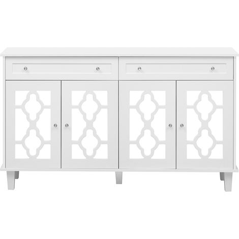 Credenza con 4 ante a specchio e 2 cassetti in MDF bianco 140x40x83 cm HOMVRA (1/5)