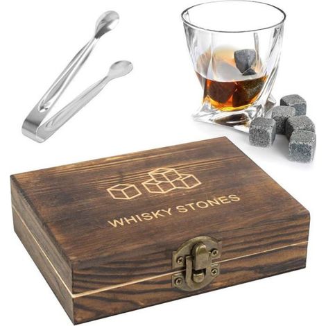 Coffret pierres à whisky 9 pièces bote bois luxe Garde whisky,bourbon et scotch frais, Idée cadeau pour Marron, VERRE A DIGESTIF (1/5)