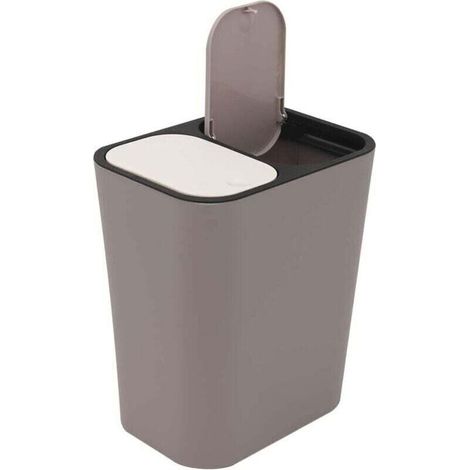 Double Recyclage Poubelle Poubelle Boîte De Rangement Conteneur Rectangle Plastique Bouton-Poussoir Double Compartiment pour Cuisine Bureau Maison Gris