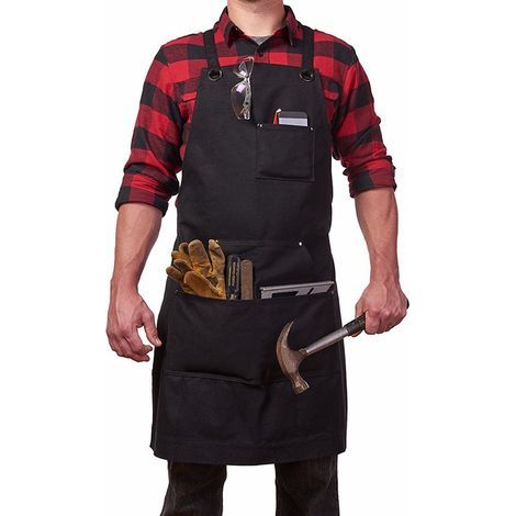 Tablier de Travail Durable, Hommes Outil Tablier de Cuisine Sangle Ajustable Toile, Tablier d'Atelier de Menuiserie pour Barbeque Baker Menuiserie Tatoueur Barber Barman Peintre - Noir (1/5)