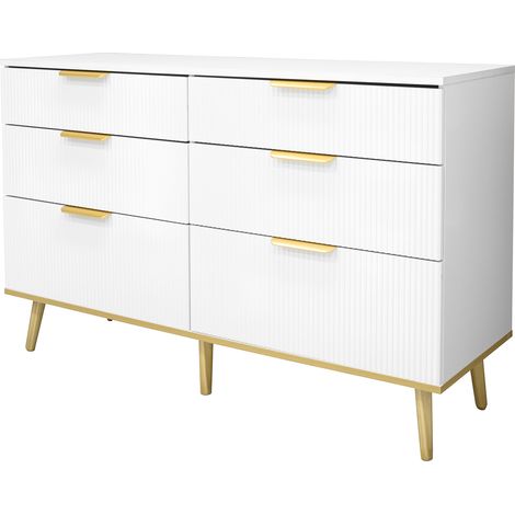 ELVMI Cassettiera con 6 Cassetti e Piedi Rialzati per Camera da Letto Soggiorno Ingresso in Pannelli di Particelle 120 × 40 × 76.5 cm Bianco (1/5)