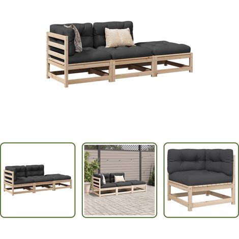 Holzsofa -  3-tlg. Garten-Sofagarnitur mit Kissen Massivholz Kiefer (1/5)