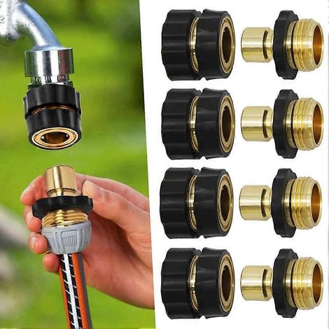 Raccord rapide pour tuyau d'arrosage 3/4 pouce, 4 raccords mâles et femelles, adaptateur universel à dégagement rapide pour tuyau d'arrosage (1/5)