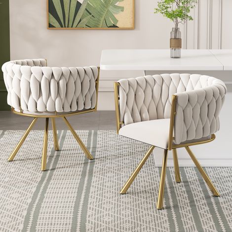 Silla giratoria de terciopelo beige y dorado OKMYHOME