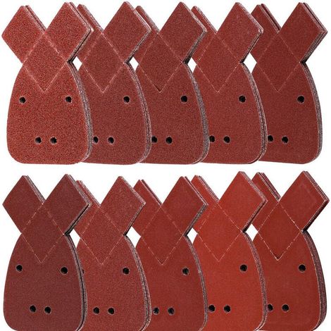 Confezione da 50 fogli abrasivi per levigatrice abrasiva, grana 40/60/80/100/120, di ricambio, fogli abrasivi a 4 fori (1/4)