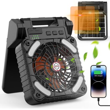 Ventilatore solare, 10400 mAh, batteria ricaricabile, portatile, ricarica ecologica, per campeggio e pesca. (1/4)