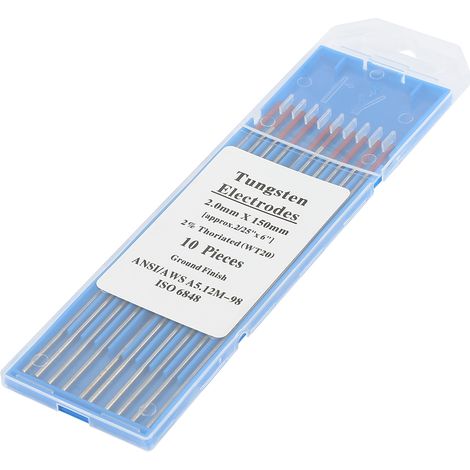 Électrode de tungstène WT20 professionnelle, 2 % thoriée, pour machine à souder TIG (2,0 mm x 150 mm) (1/5)