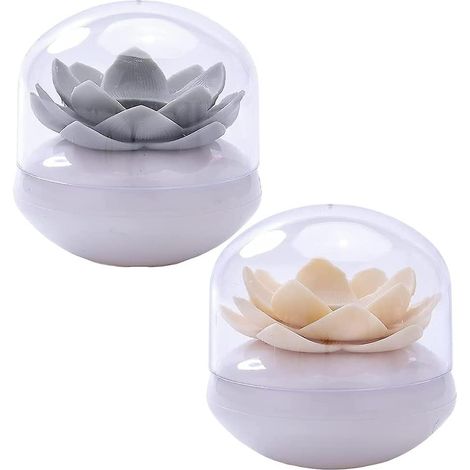 Boîte de rangement pour cotons en forme de lotus, distributeur de cotons en forme de cure-dent pour salle de bain (lot de 2 gris + beige) (1/5)