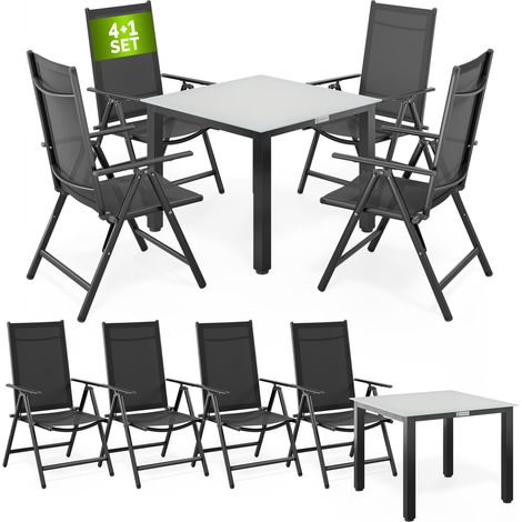 CASARIA® Conjunto de Jardín Bern 4+1 Aluminio 4 Sillas Plegables y 1 Mesa 90x90 con Tablero de Vidrio Esmerilado Exterior Terraza Antracita (1/5)