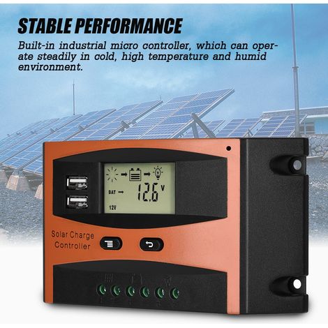 Régulateur Solaire PWM 30A avec Double Port USB et Écran LCD Étanche IP32 (1/5)