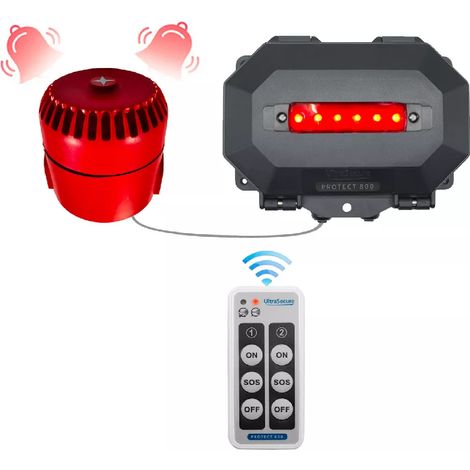 Kit panique sécurisé robuste double alerte sans fil 800m LED + sirène réglable PRO IP65 + télécommande SOS (PROTECT 800) (1/5)