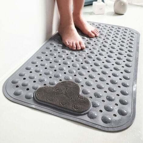 [NON UTILIZZATO] Gris, 70x40cm,Tapis de Douche Antidérapant Massage avec Ventouse, Grand Tapis Douche Sécurité Confort Moisissures Lavable en Machine